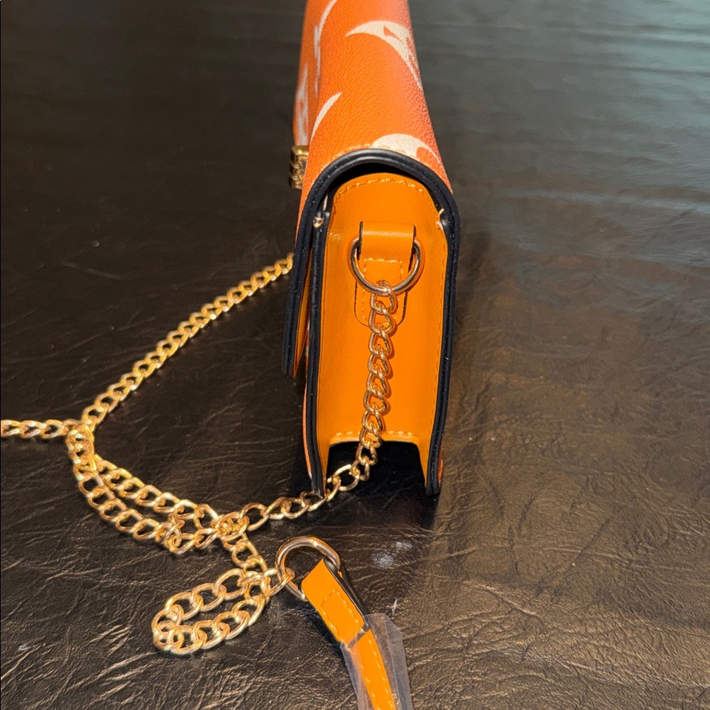 Orange Monogram Crossbody Shoulder Bag with Gold Chain, NWOT - Picture 6 of 8